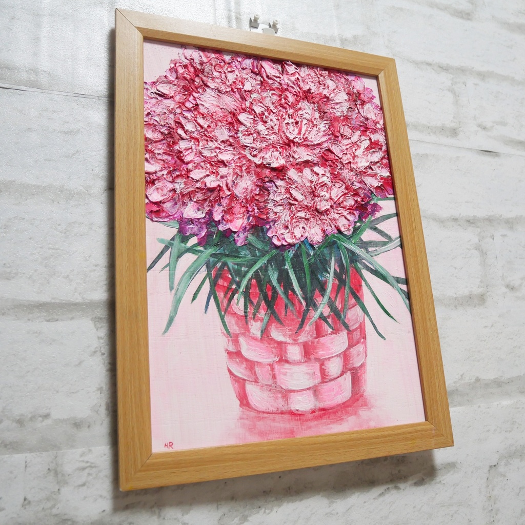 油絵 油彩 油彩画 絵 絵画【ピンクカーネーション】