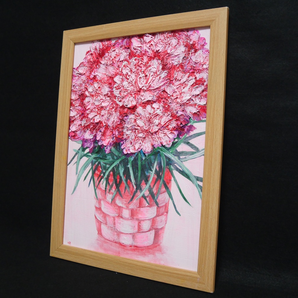 油絵 油彩 油彩画 絵 絵画【ピンクカーネーション】