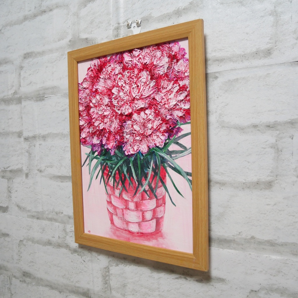 油絵 油彩 油彩画 絵 絵画【ピンクカーネーション】
