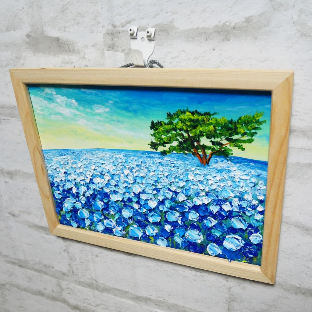 油絵 油彩 油彩画 絵 絵画【ネモフィラの丘の朝】