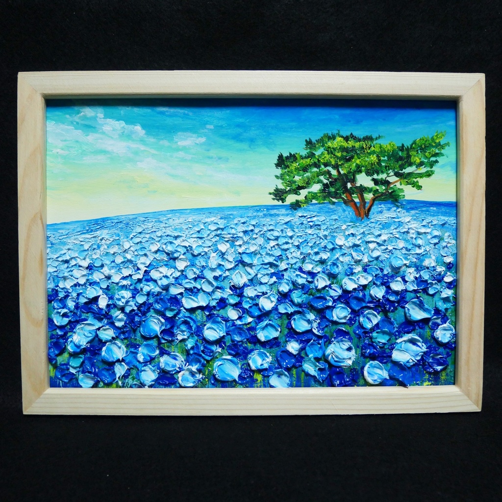 油絵 油彩 油彩画 絵 絵画【ネモフィラの丘の朝】