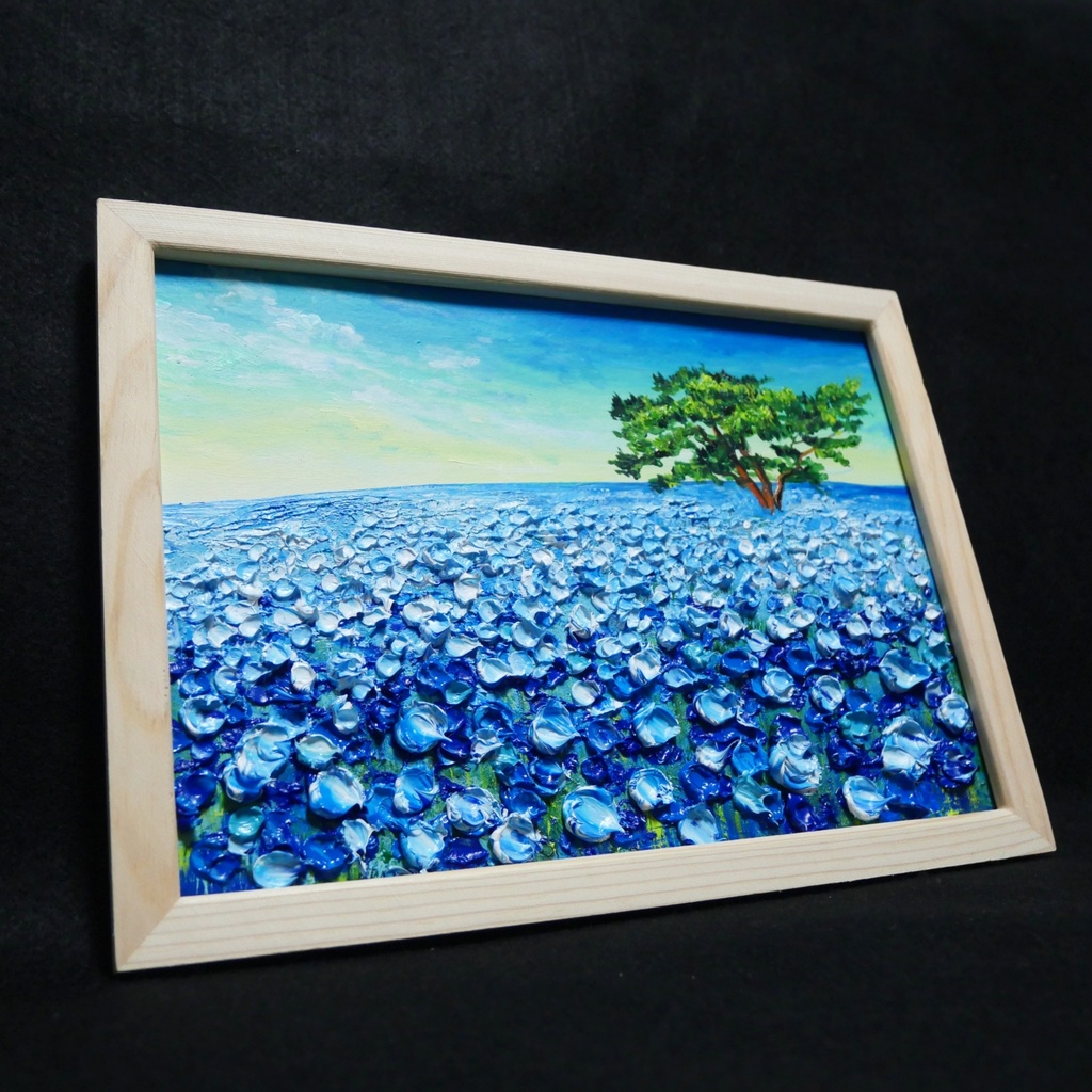 油絵 油彩 油彩画 絵 絵画【ネモフィラの丘の朝】