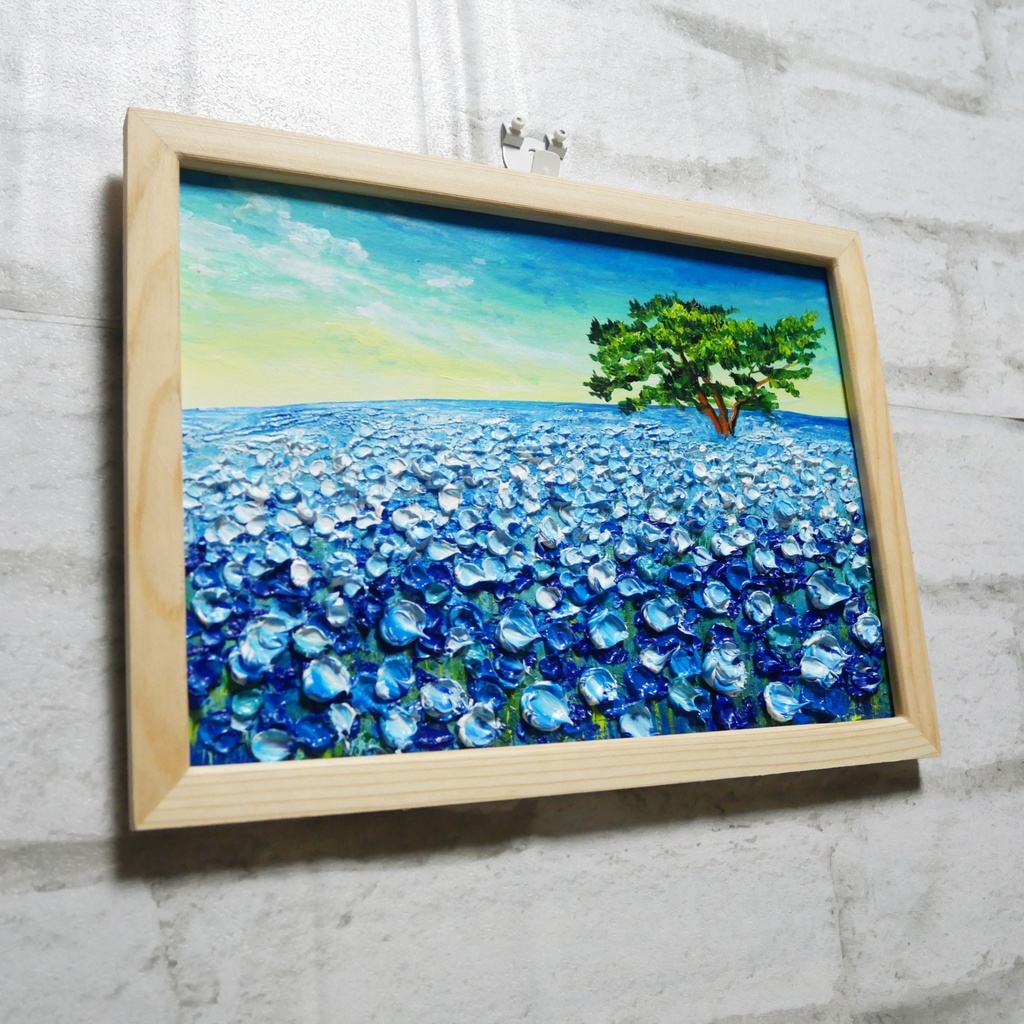 油絵 油彩 油彩画 絵 絵画【ネモフィラの丘の朝】