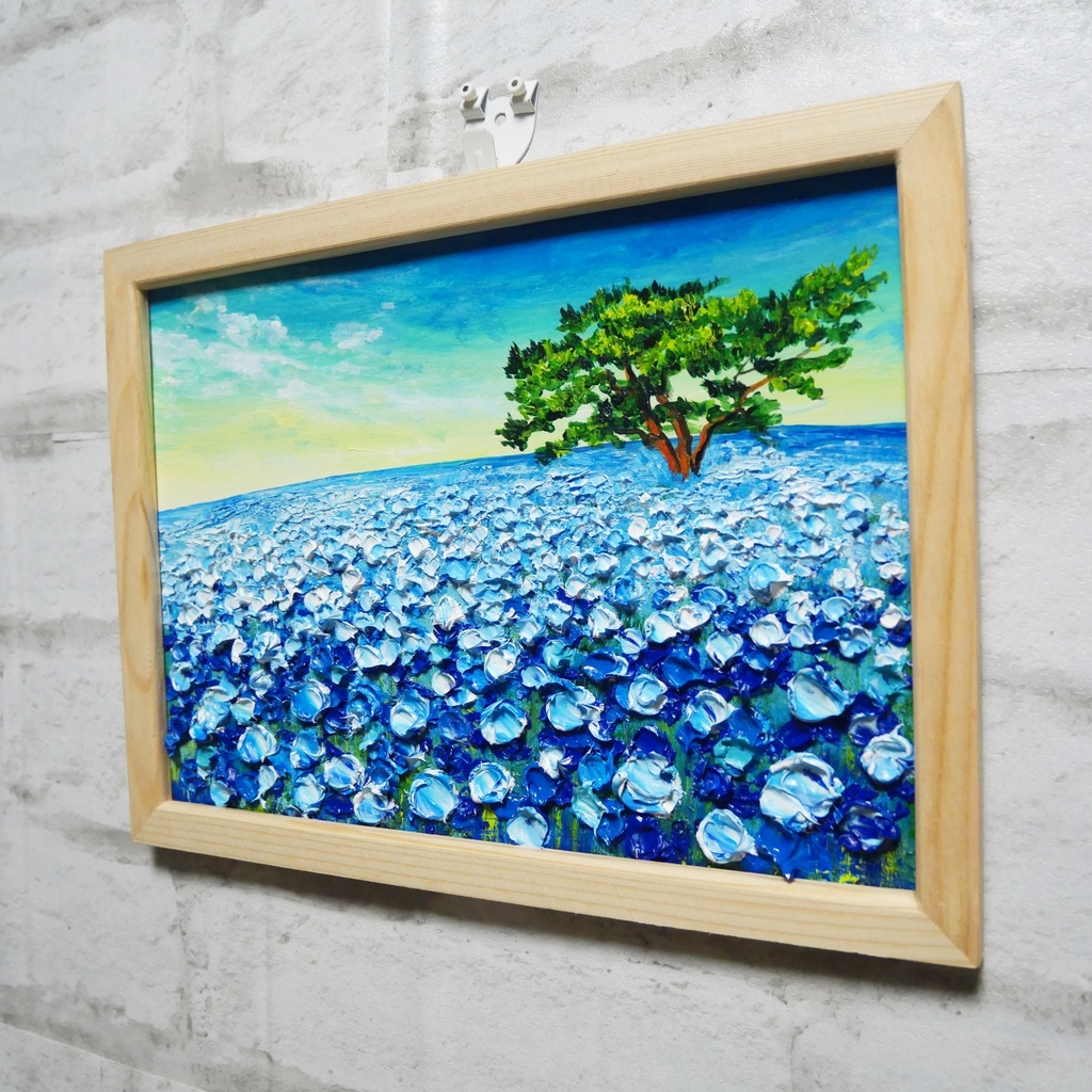 油絵 油彩 油彩画 絵 絵画【ネモフィラの丘の朝】