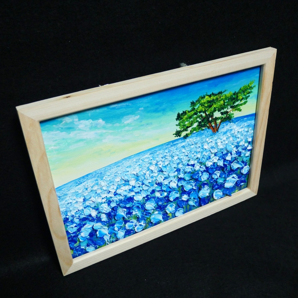 油絵 油彩 油彩画 絵 絵画【ネモフィラの丘の朝】