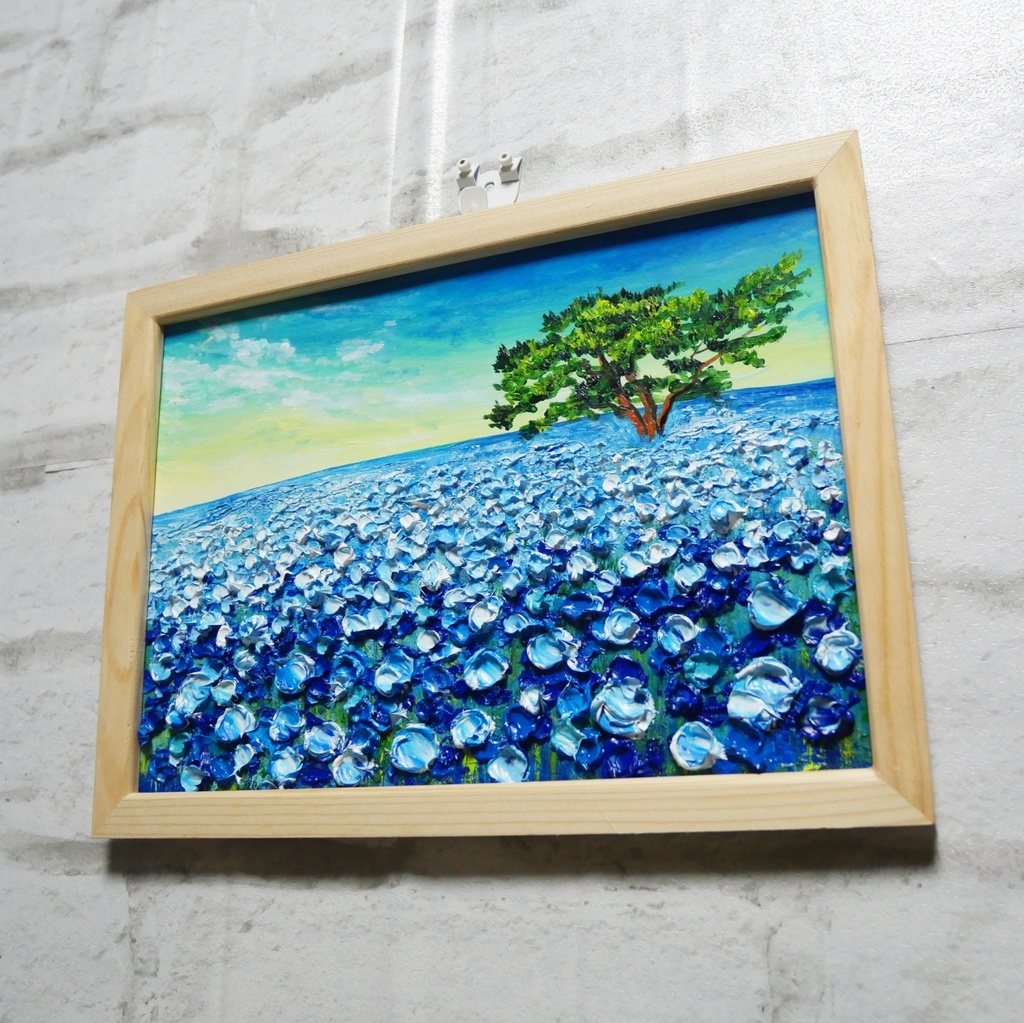 油絵 油彩 油彩画 絵 絵画【ネモフィラの丘の朝】