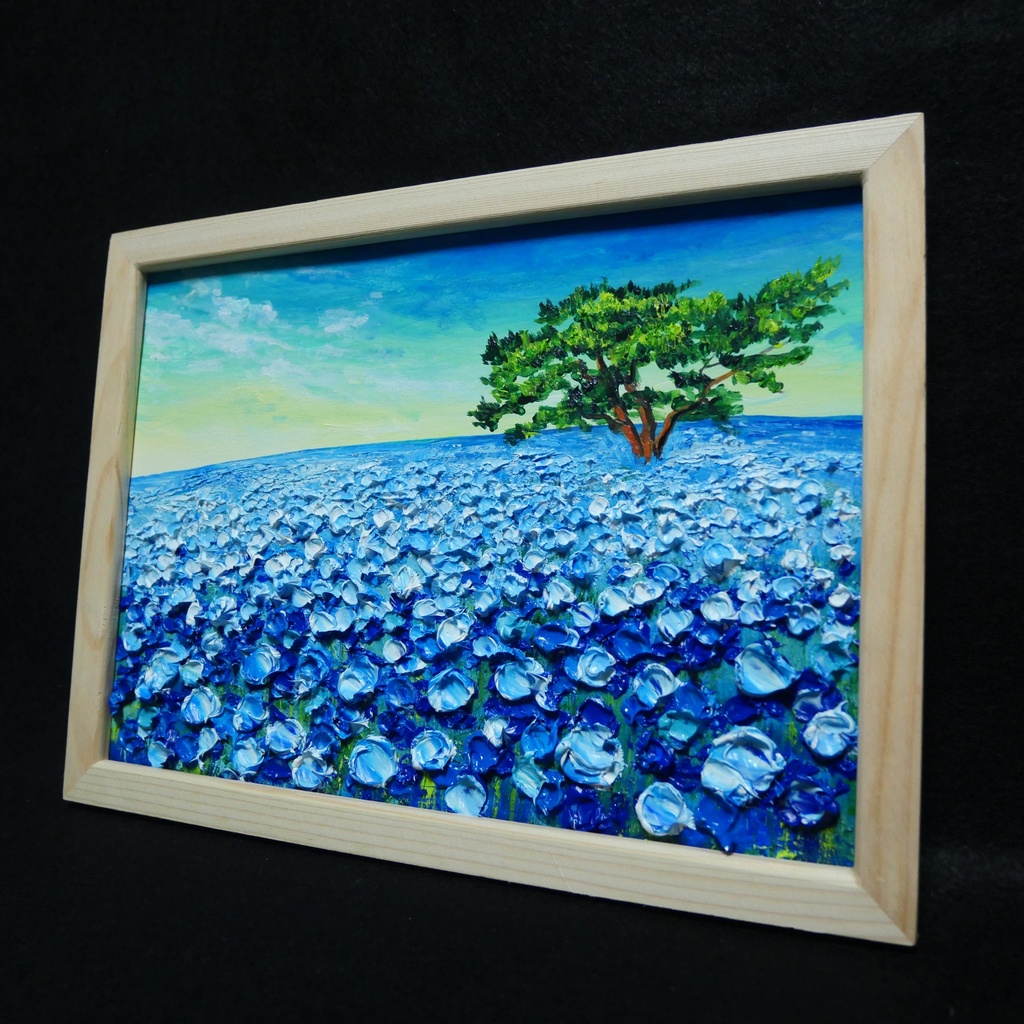 油絵 油彩 油彩画 絵 絵画【ネモフィラの丘の朝】