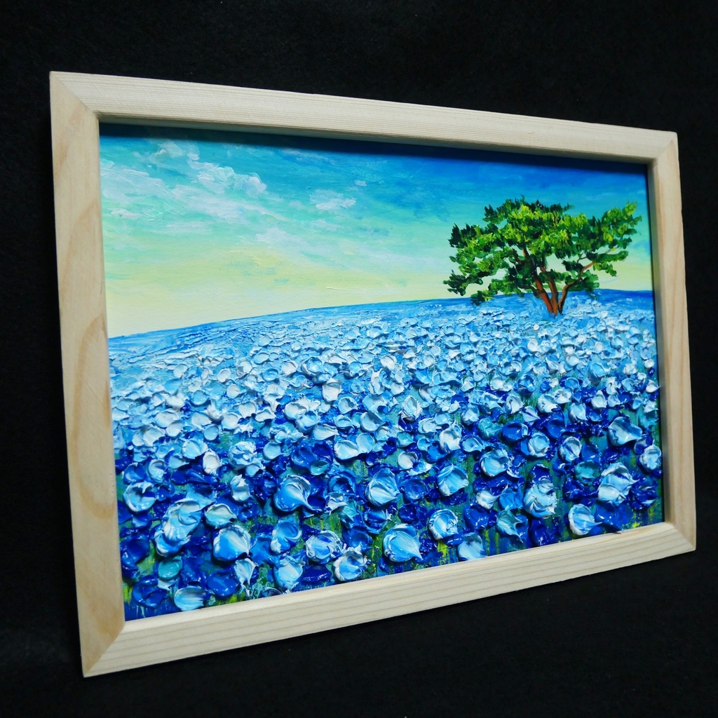 油絵 油彩 油彩画 絵 絵画【ネモフィラの丘の朝】