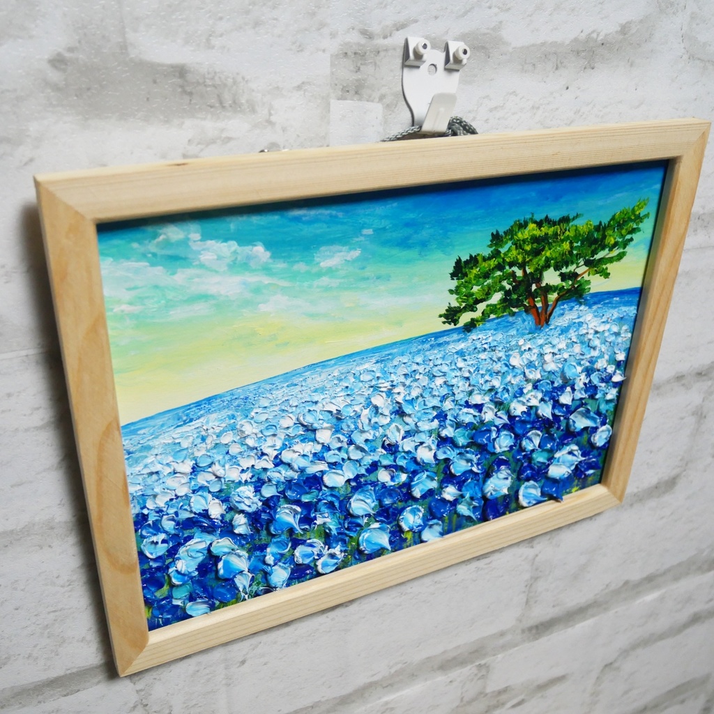 油絵 油彩 油彩画 絵 絵画【ネモフィラの丘の朝】