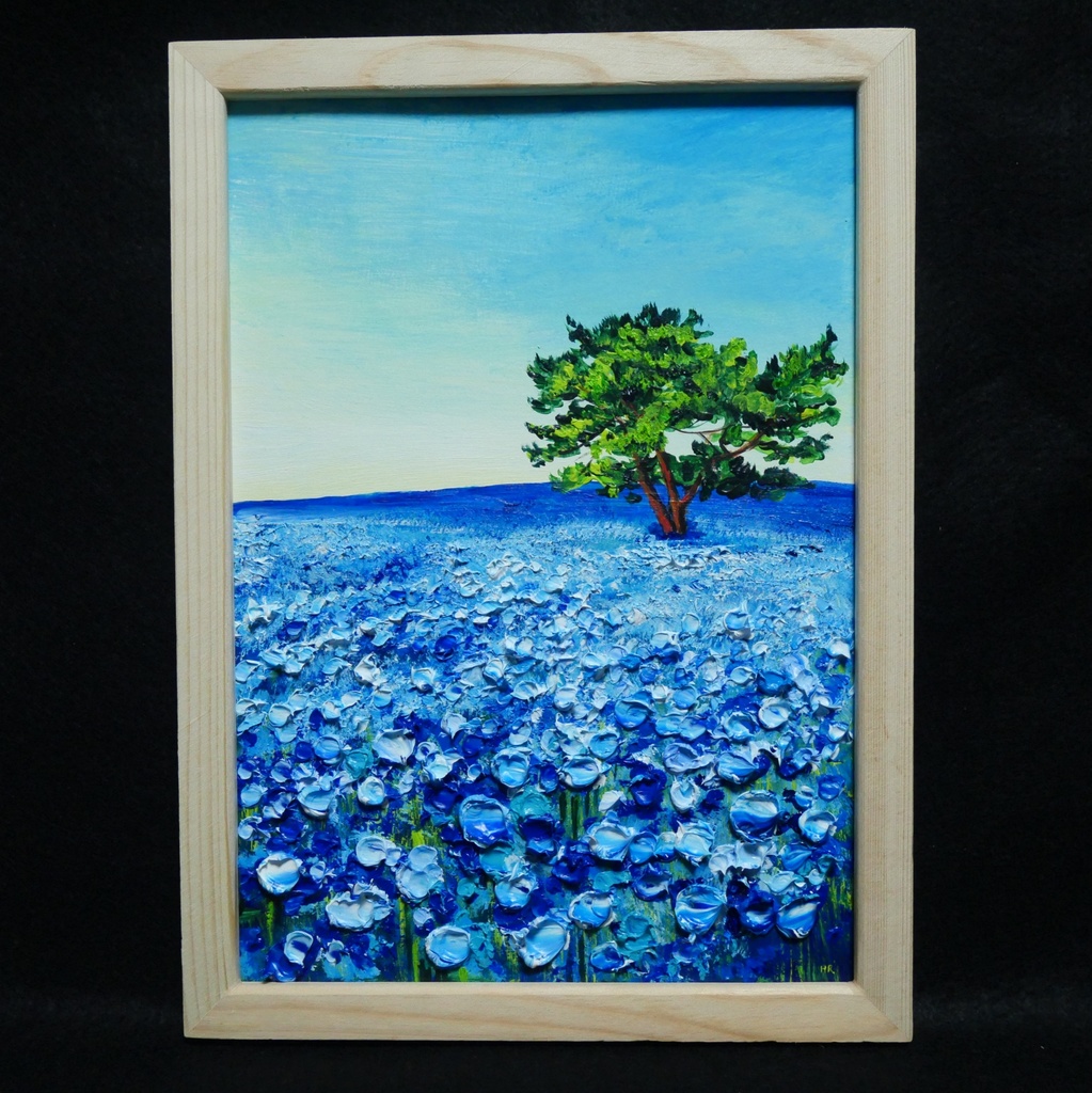 油絵 油彩 油彩画 絵 絵画【朝のネモフィラの丘】