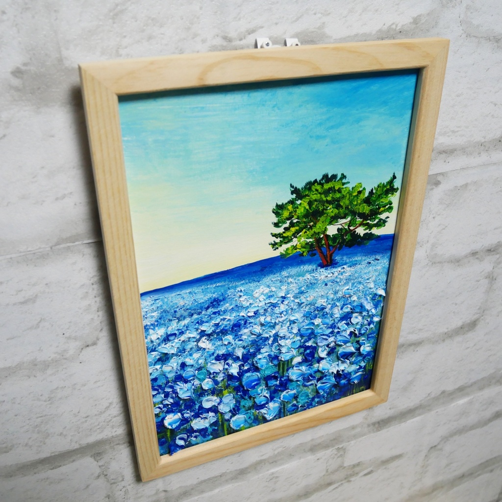 油絵 油彩 油彩画 絵 絵画【朝のネモフィラの丘】