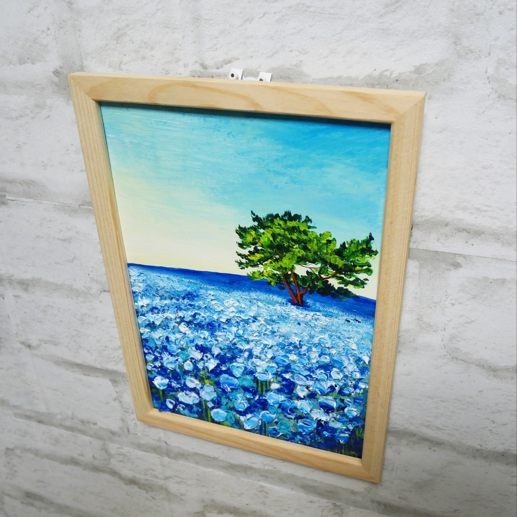 油絵 油彩 油彩画 絵 絵画【朝のネモフィラの丘】