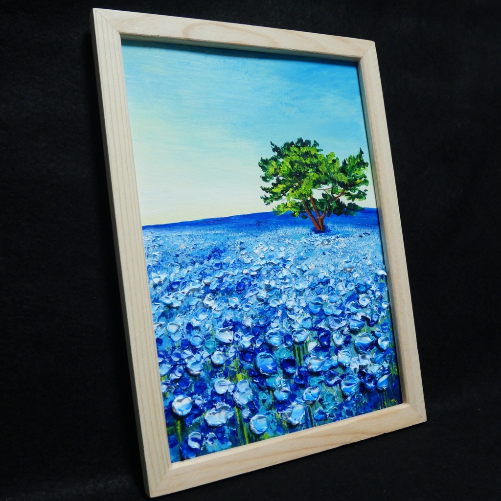 油絵 油彩 油彩画 絵 絵画【朝のネモフィラの丘】