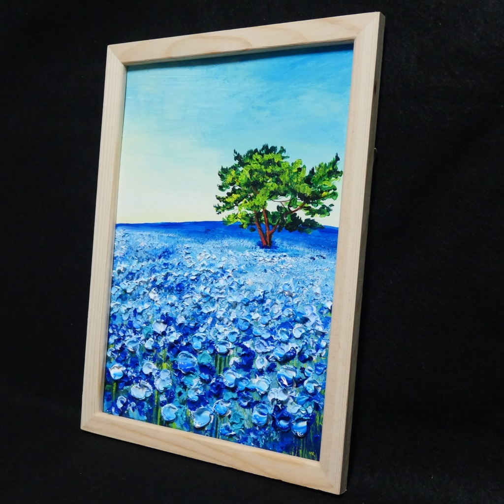 油絵 油彩 油彩画 絵 絵画【朝のネモフィラの丘】