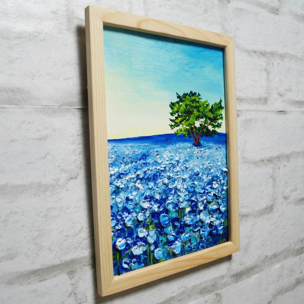 油絵 油彩 油彩画 絵 絵画【朝のネモフィラの丘】