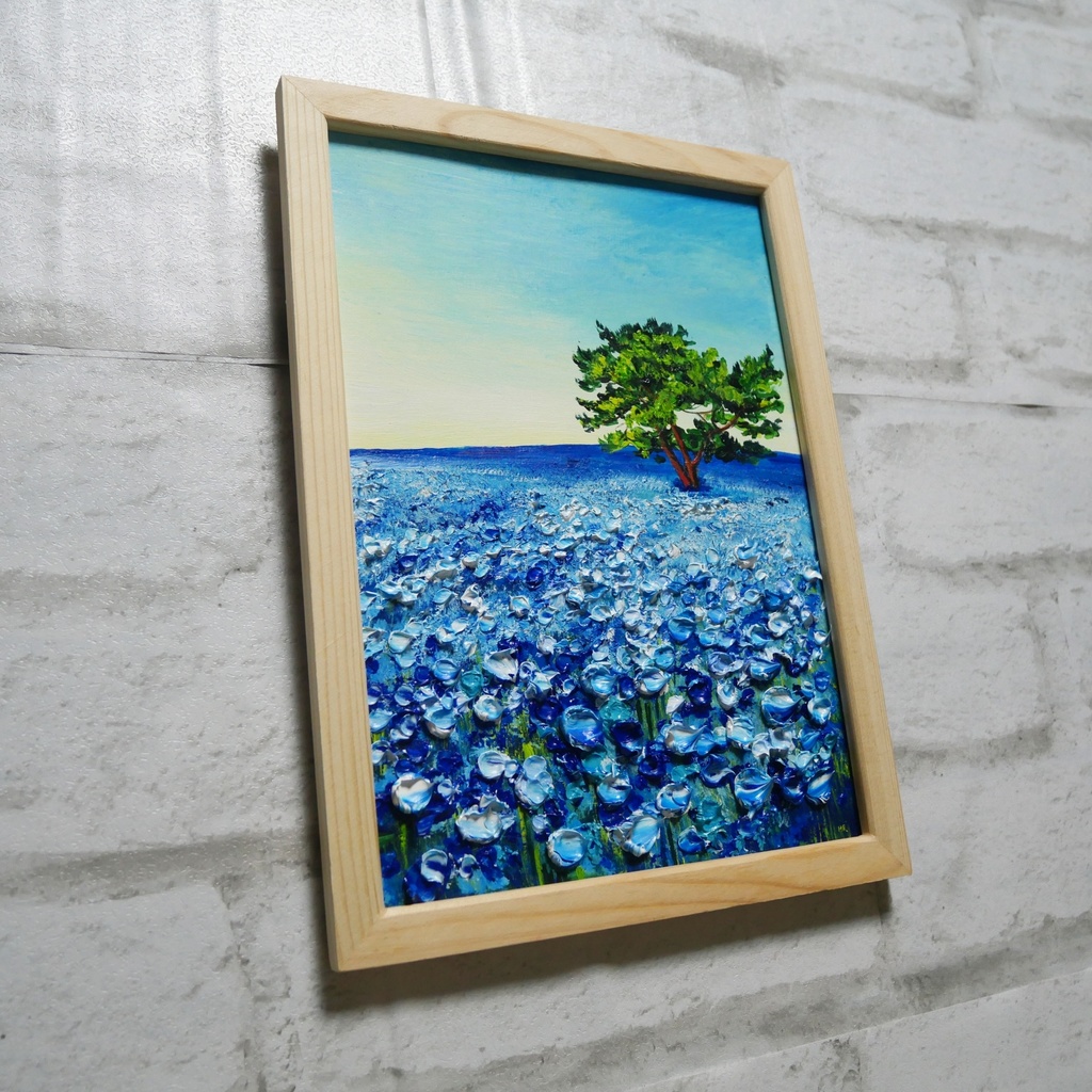 油絵 油彩 油彩画 絵 絵画【朝のネモフィラの丘】