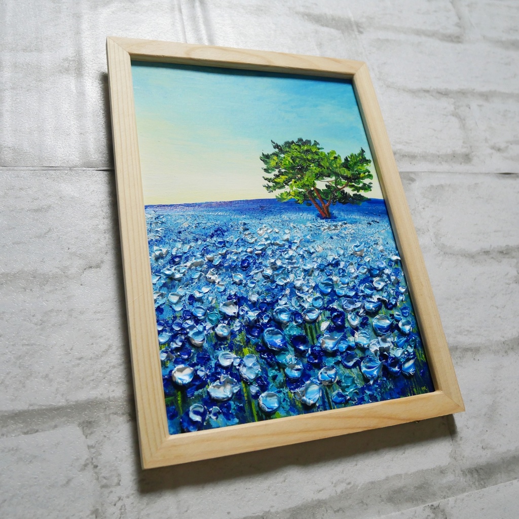 油絵 油彩 油彩画 絵 絵画【朝のネモフィラの丘】