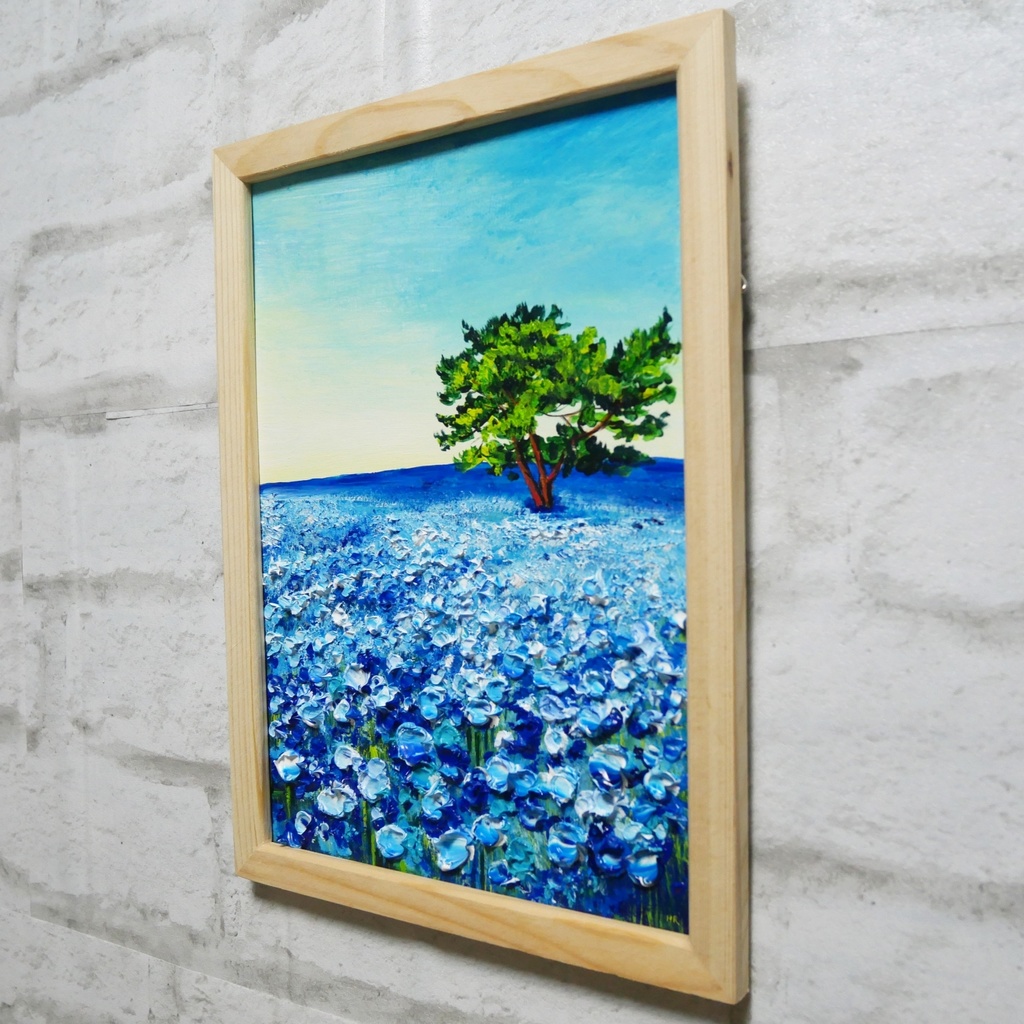 油絵 油彩 油彩画 絵 絵画【朝のネモフィラの丘】