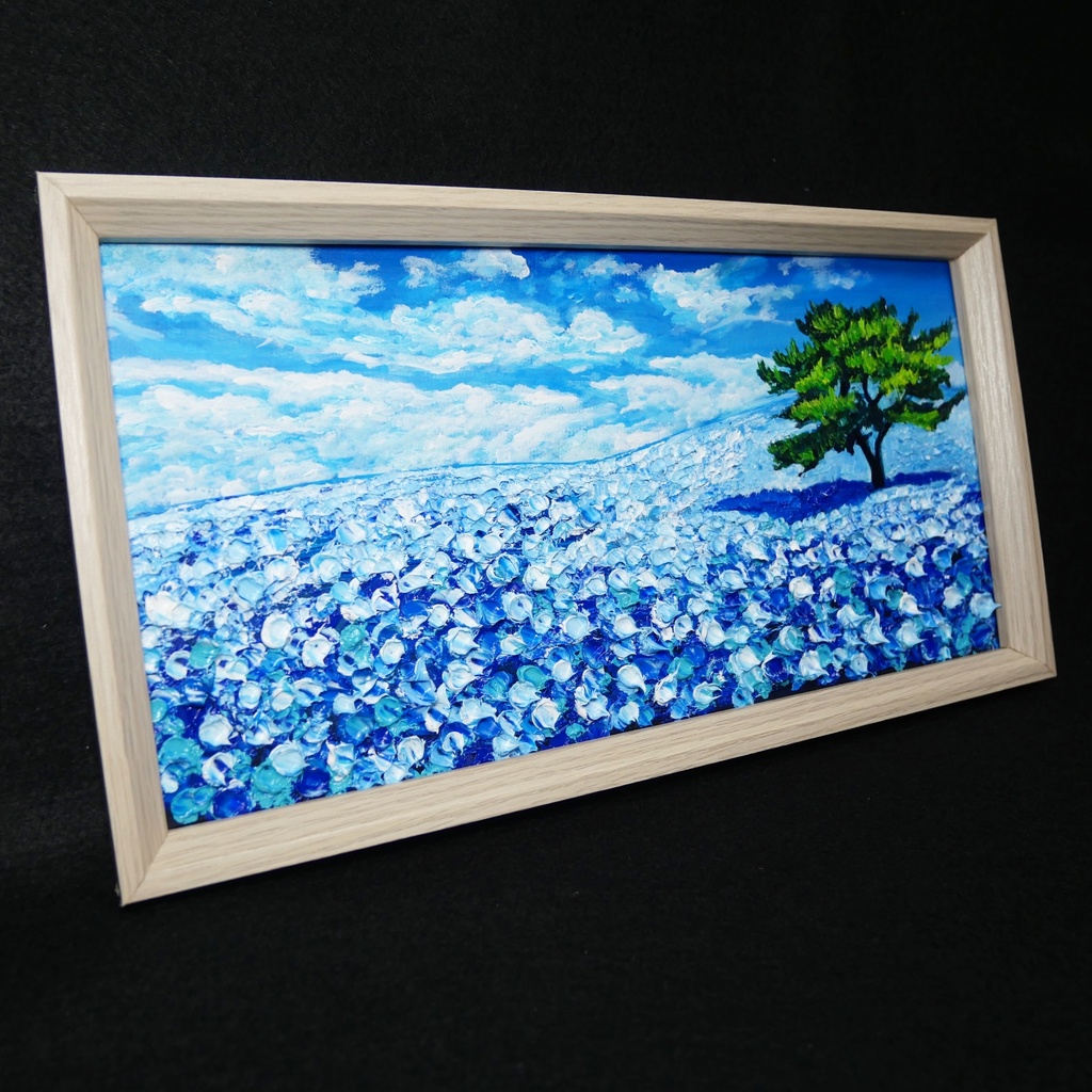 油絵 油彩 油彩画 絵 絵画 長方形ミニ絵画【ネモフィラの丘】