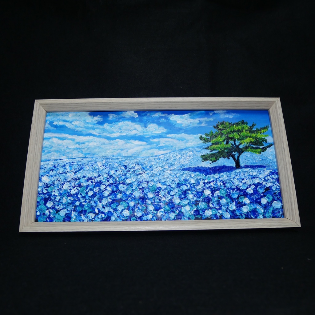 油絵 油彩 油彩画 絵 絵画 長方形ミニ絵画【ネモフィラの丘】