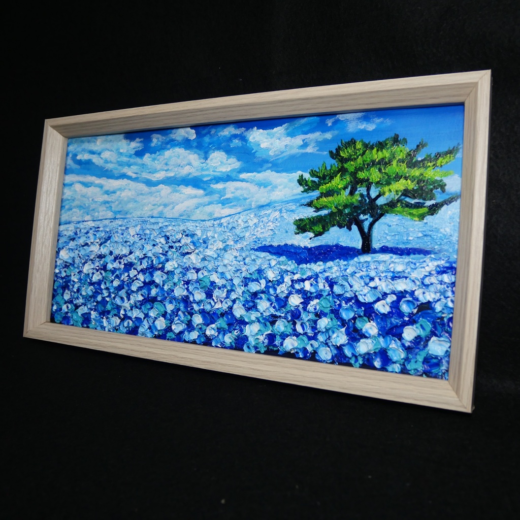 油絵 油彩 油彩画 絵 絵画 長方形ミニ絵画【ネモフィラの丘】