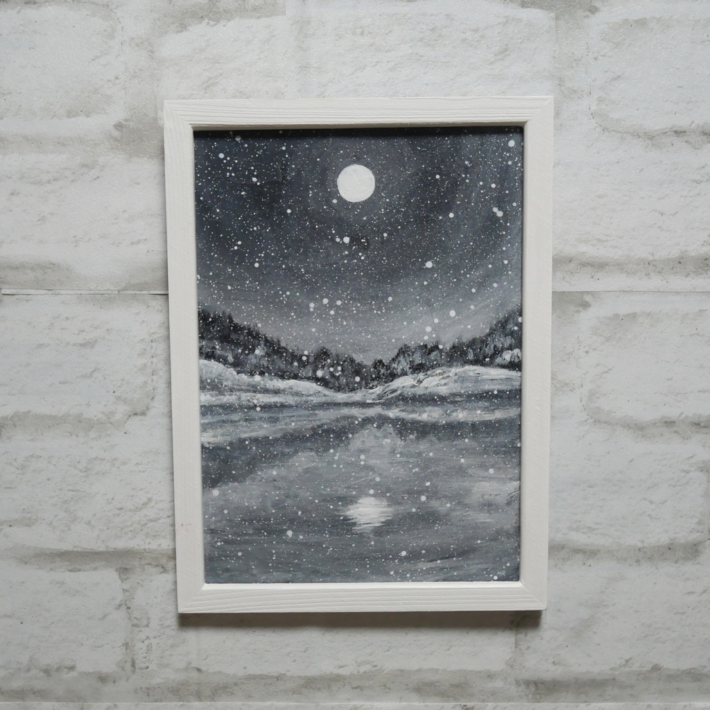 油絵 油彩 油彩画 絵画 【白黒の雪景色】