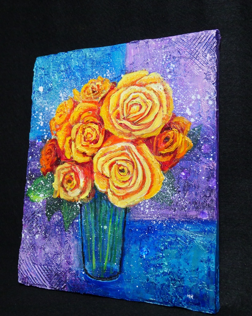 油絵 絵画 【黄色薔薇】