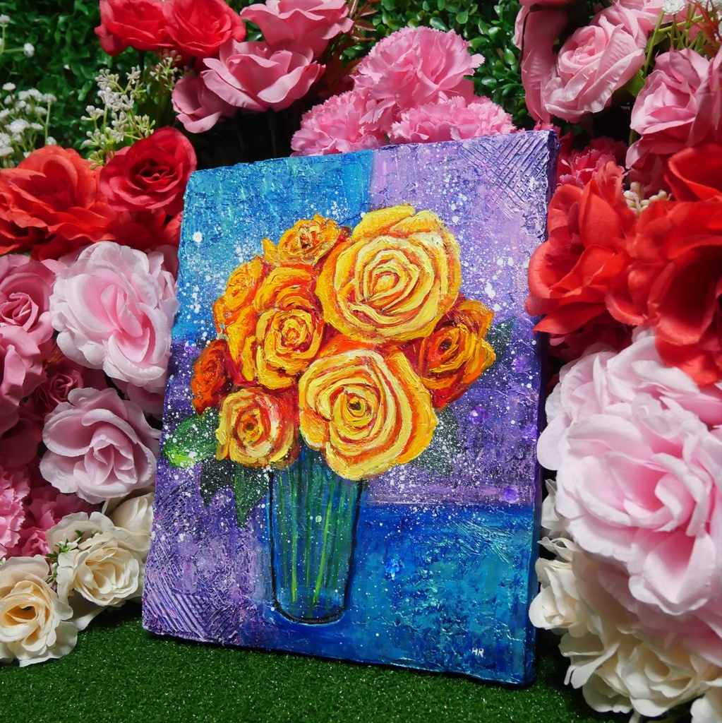 油絵 絵画 【黄色薔薇】