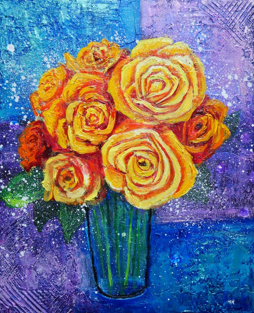 油絵 絵画 【黄色薔薇】