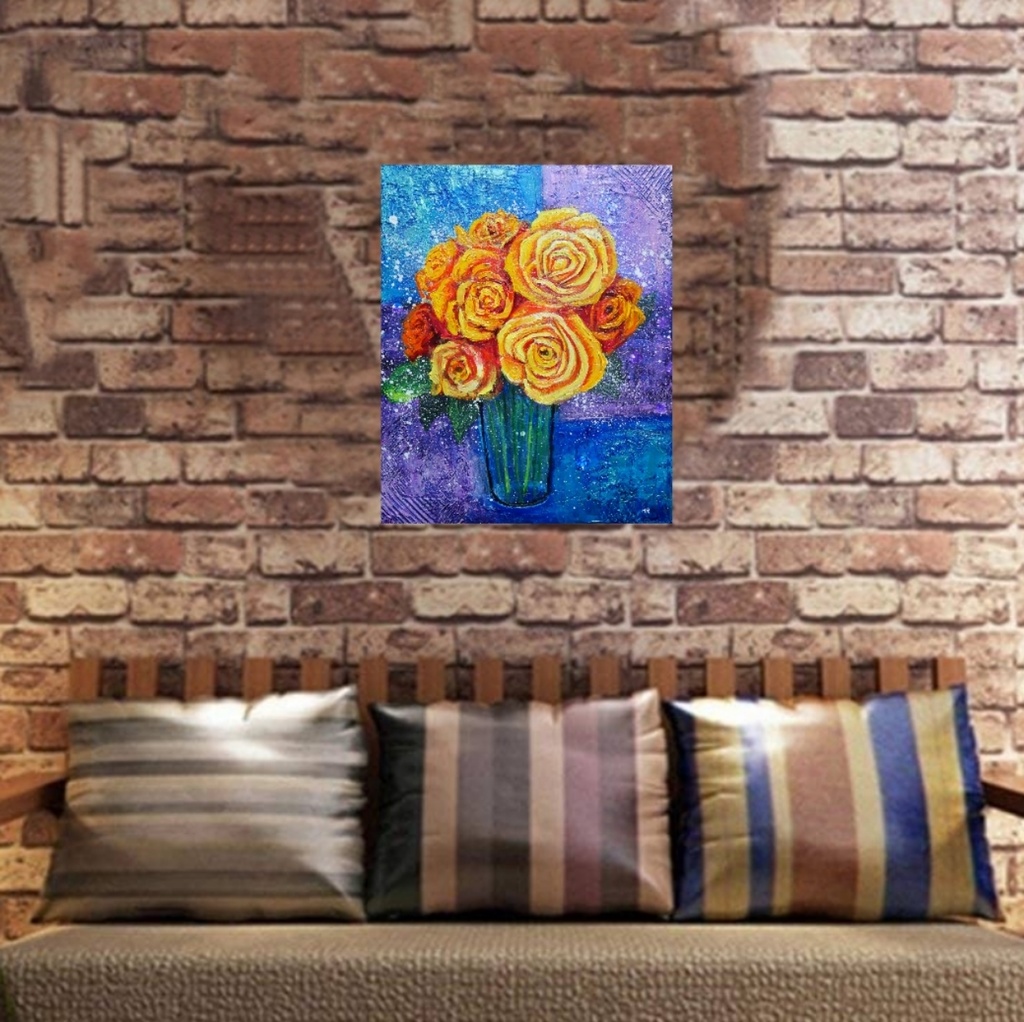 油絵 絵画 【黄色薔薇】