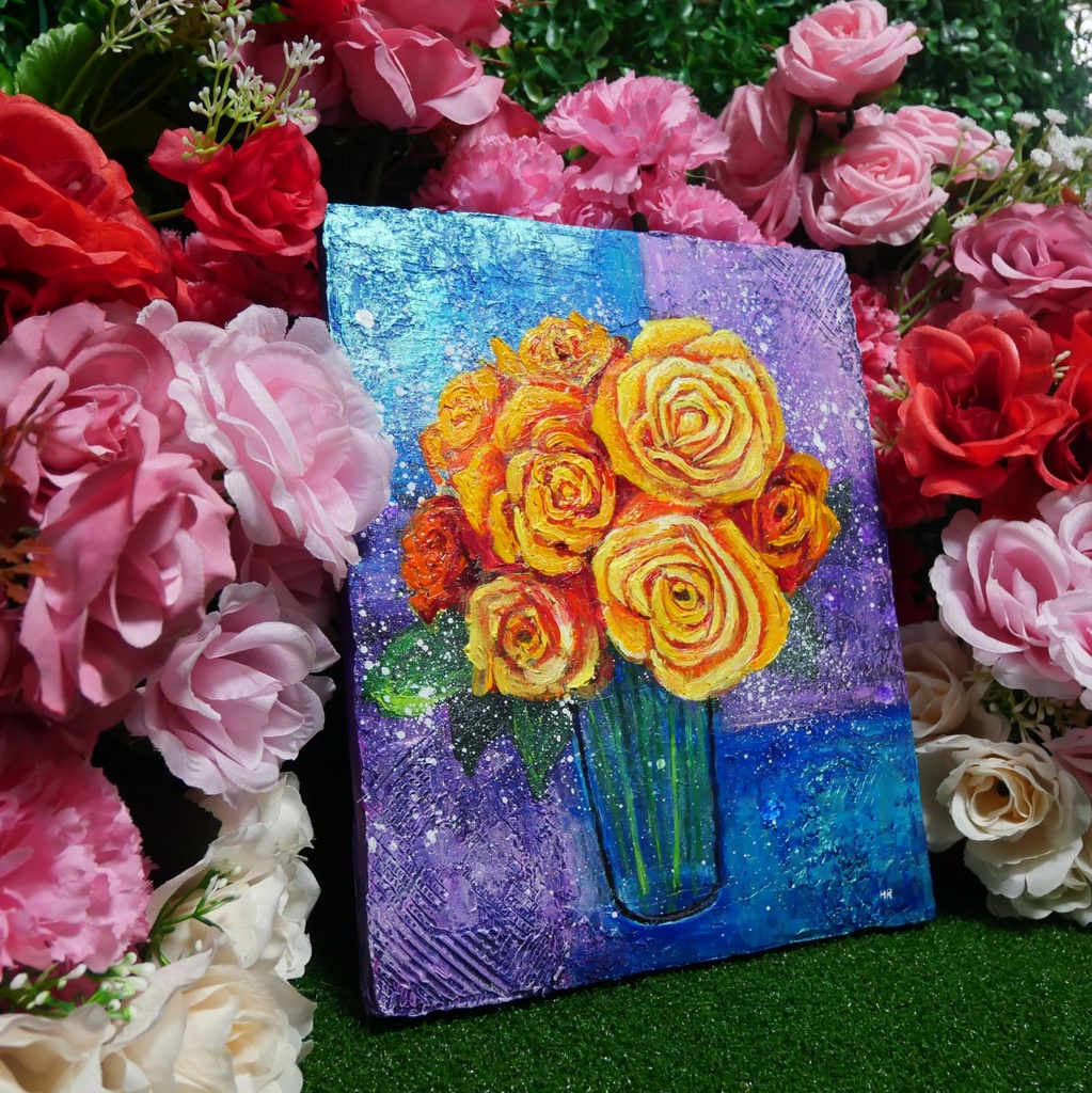 油絵 絵画 【黄色薔薇】