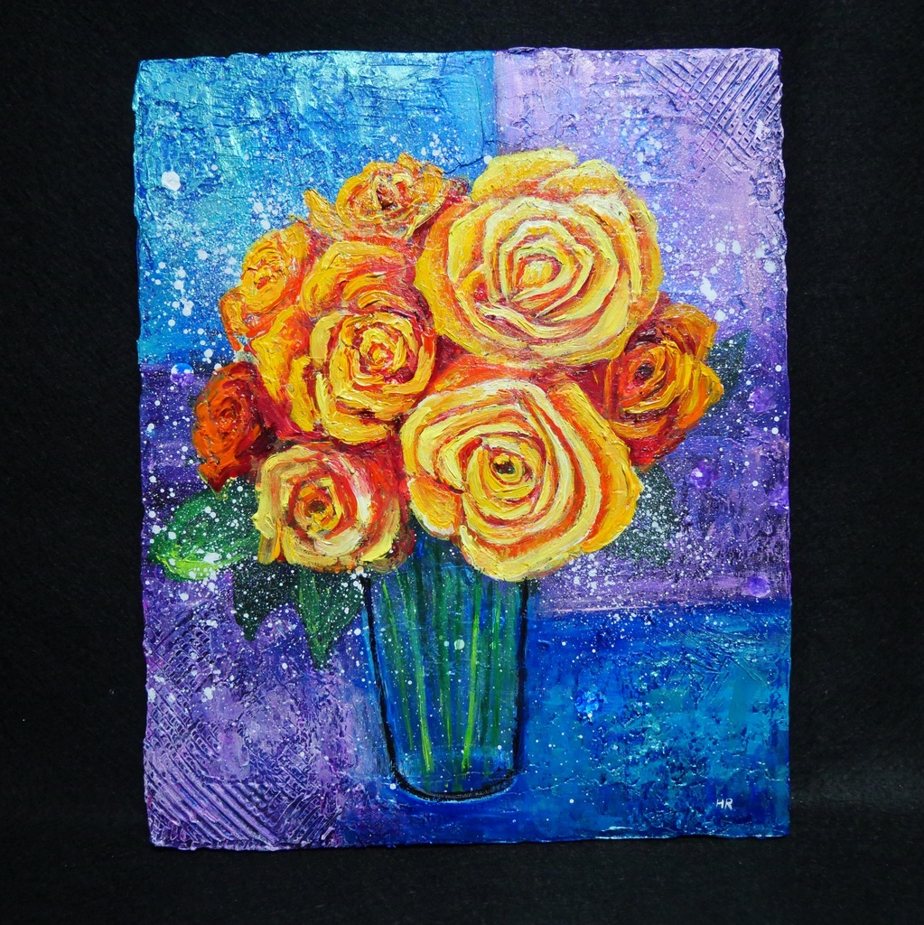 油絵 絵画 【黄色薔薇】