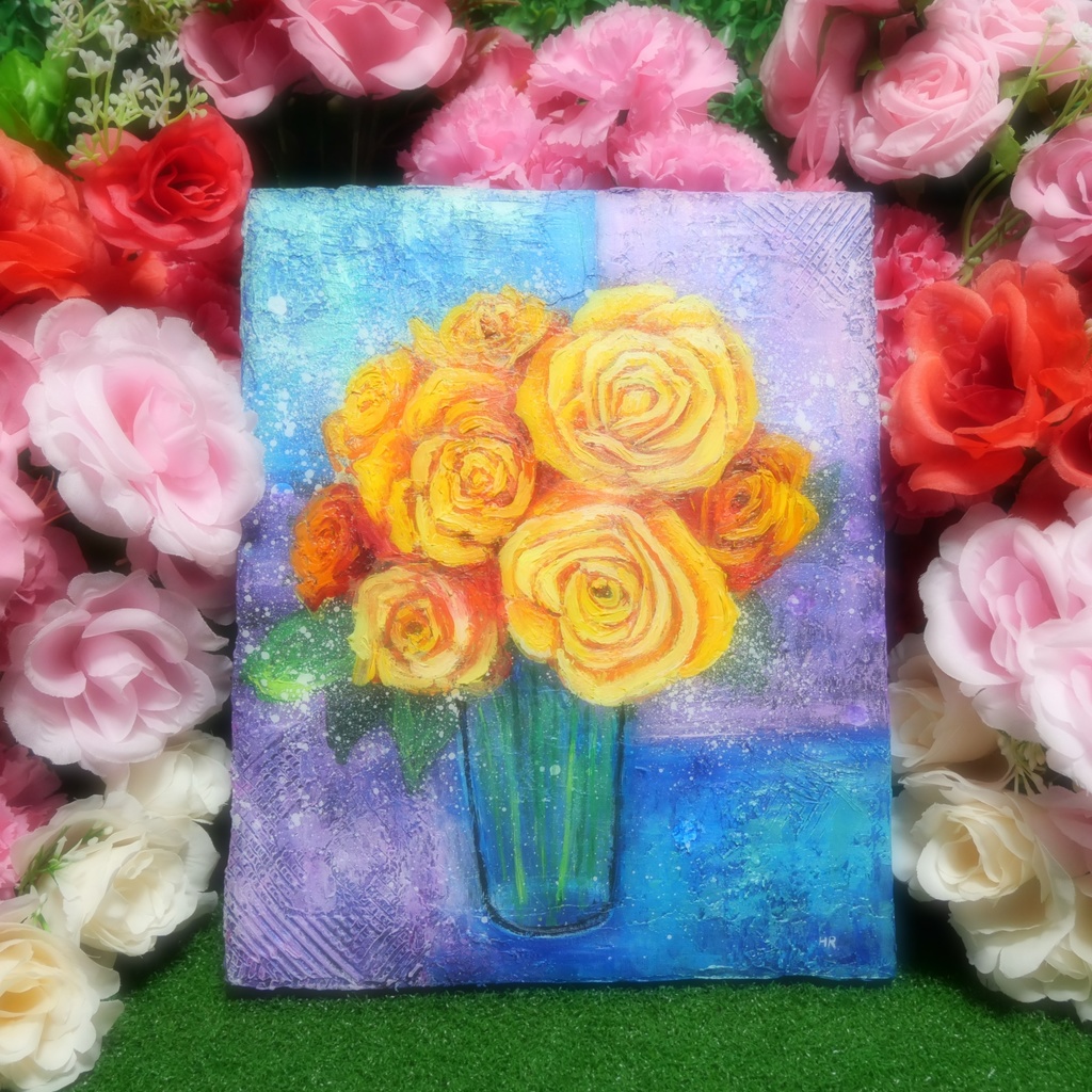 油絵 絵画 【黄色薔薇】