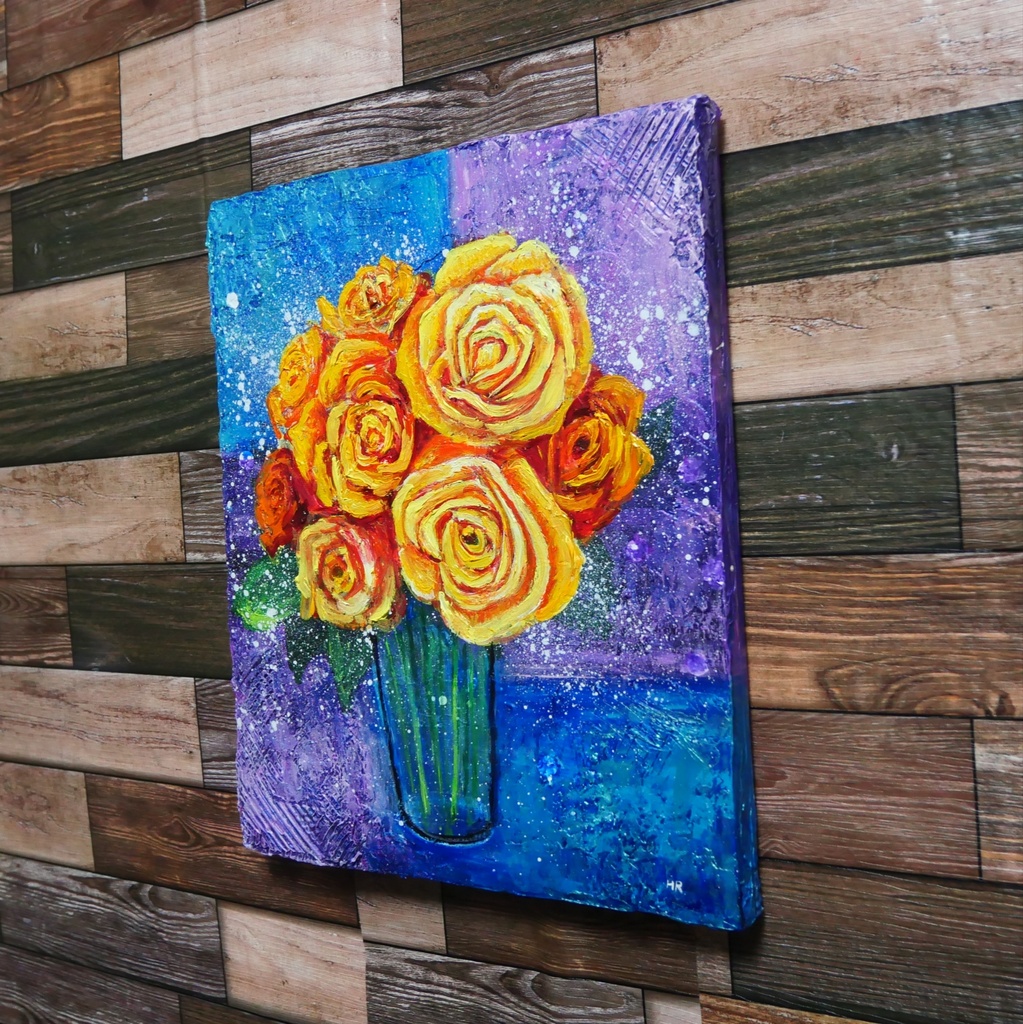 油絵 絵画 【黄色薔薇】