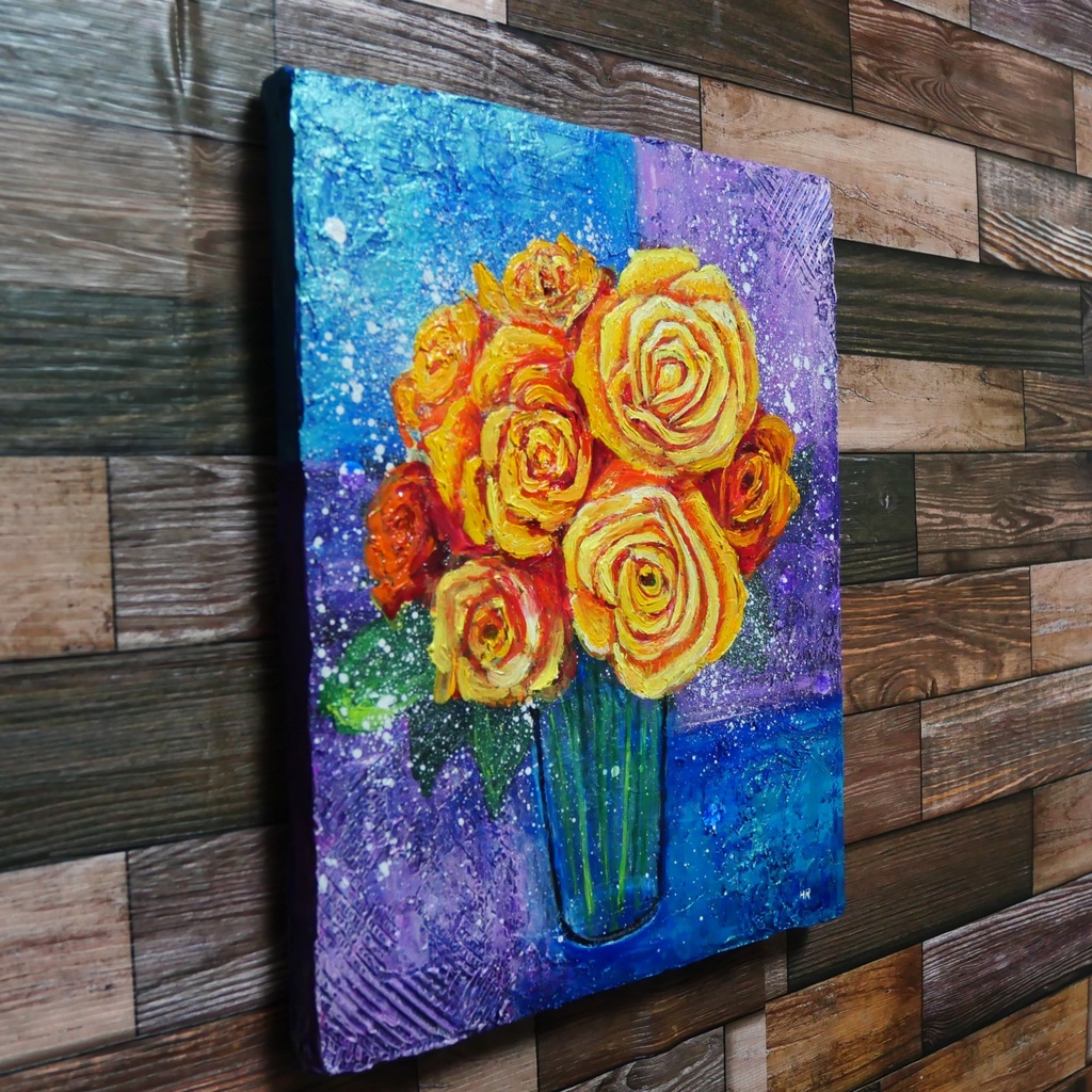 油絵 絵画 【黄色薔薇】