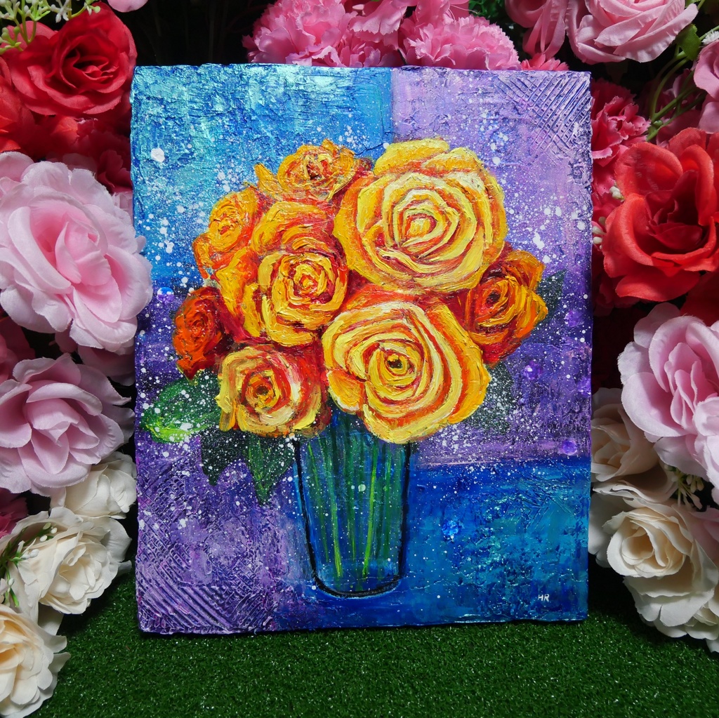 油絵 絵画 【黄色薔薇】