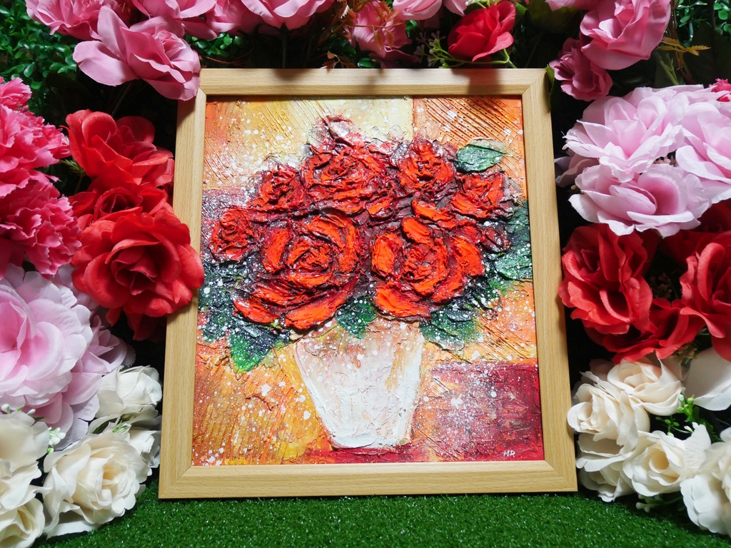 油絵 絵画 【赤い薔薇 】