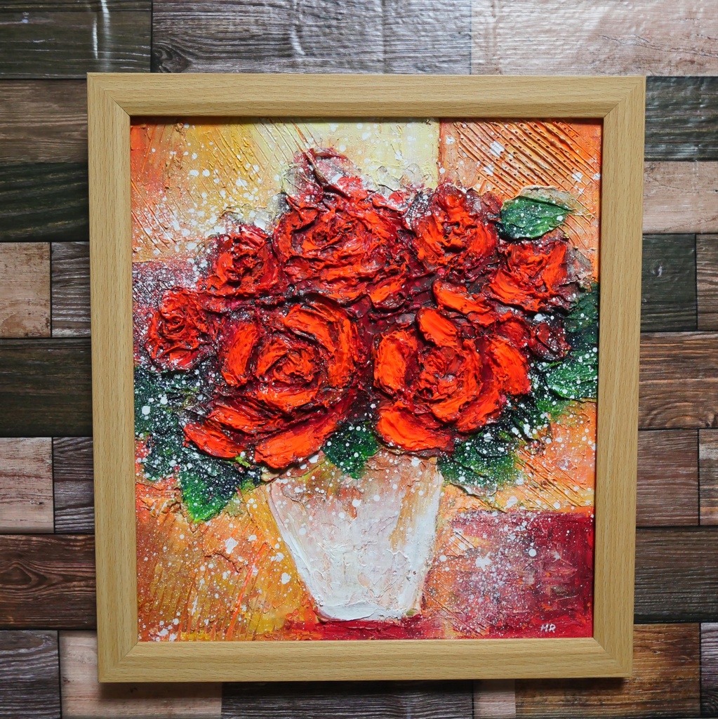 油絵 絵画 【赤い薔薇 】