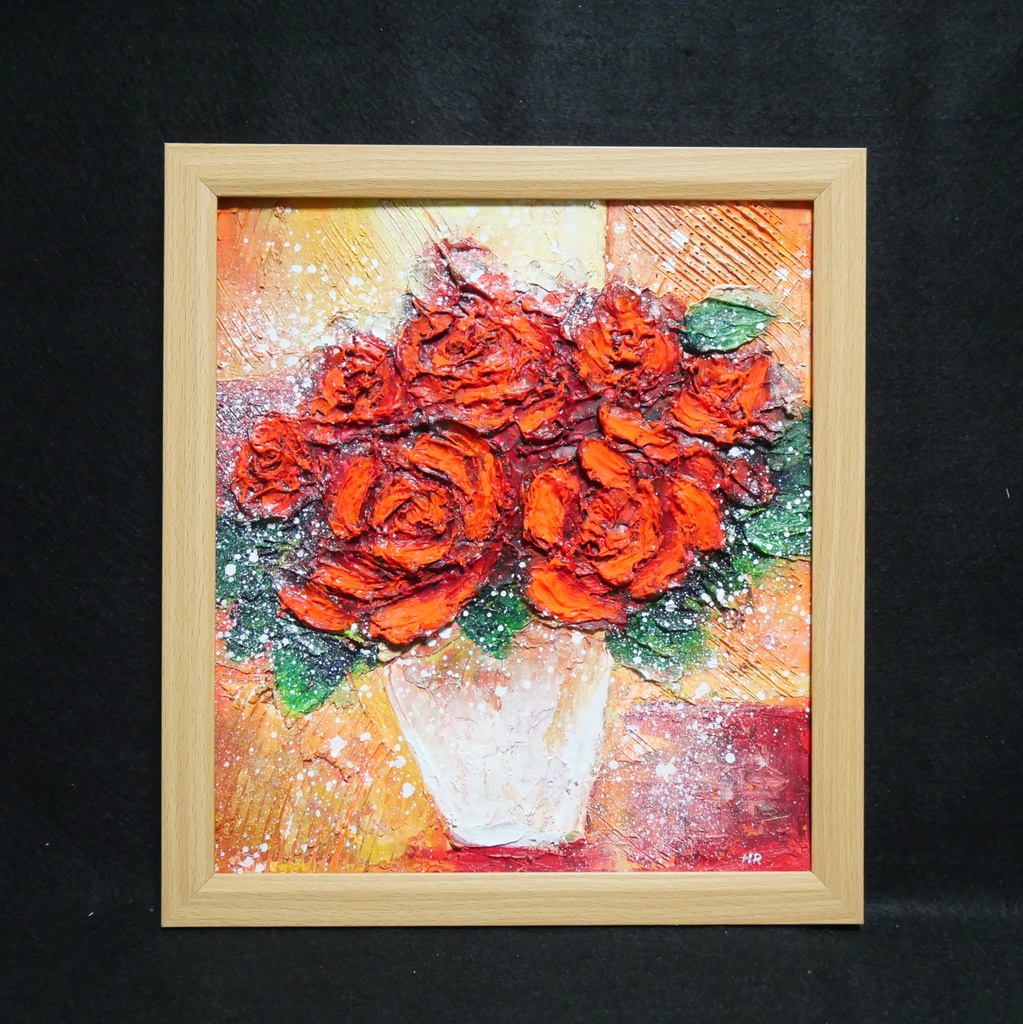 油絵 絵画 【赤い薔薇 】