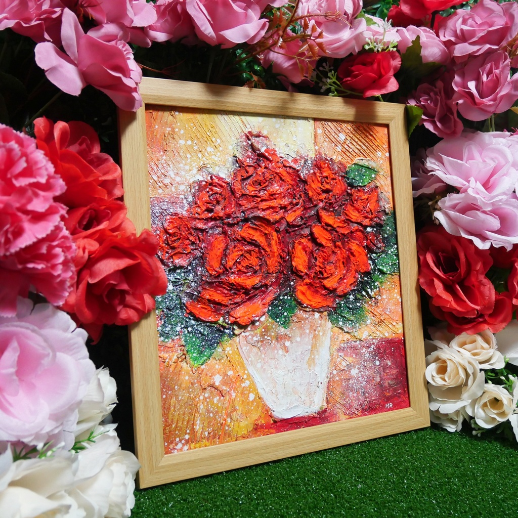 油絵 絵画 【赤い薔薇 】