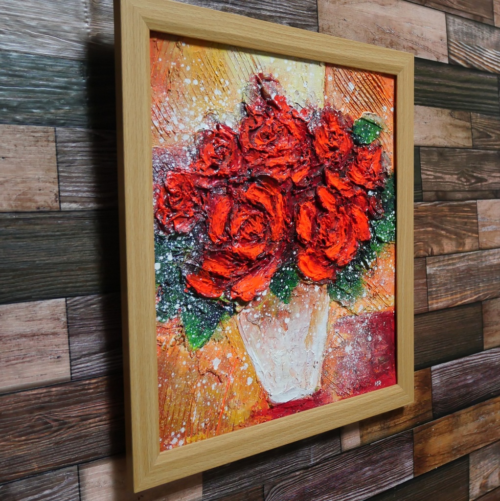 油絵 絵画 【赤い薔薇 】