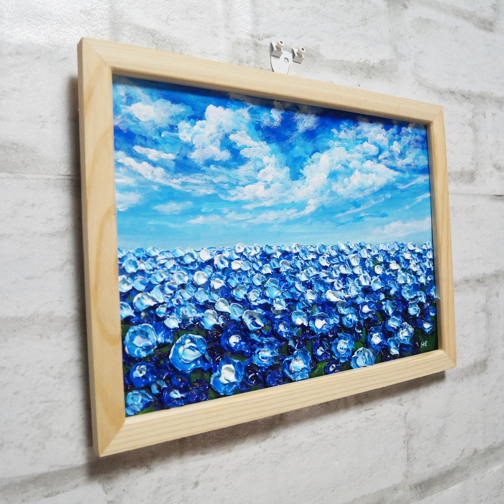 油絵 油彩 油彩画 絵 絵画【空と雲のネモフィラ】