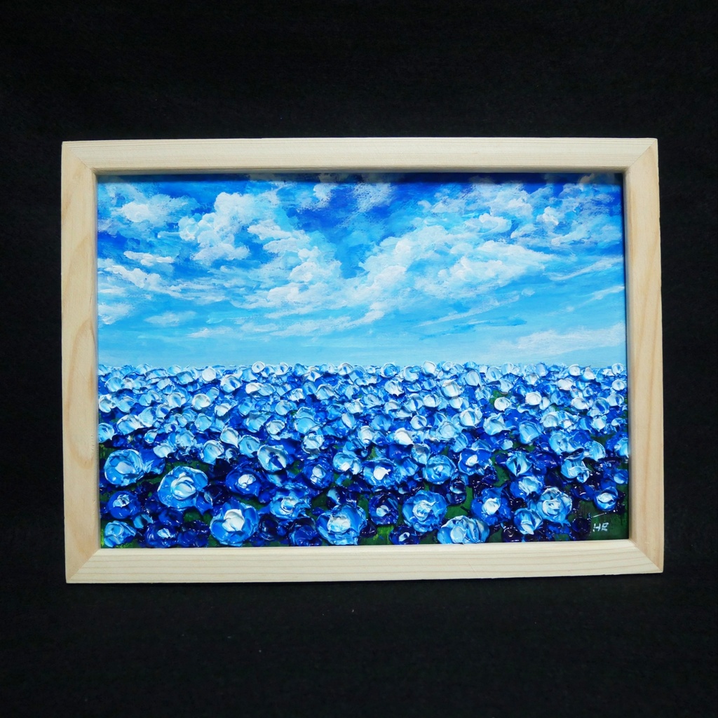 油絵 油彩 油彩画 絵 絵画【空と雲のネモフィラ】