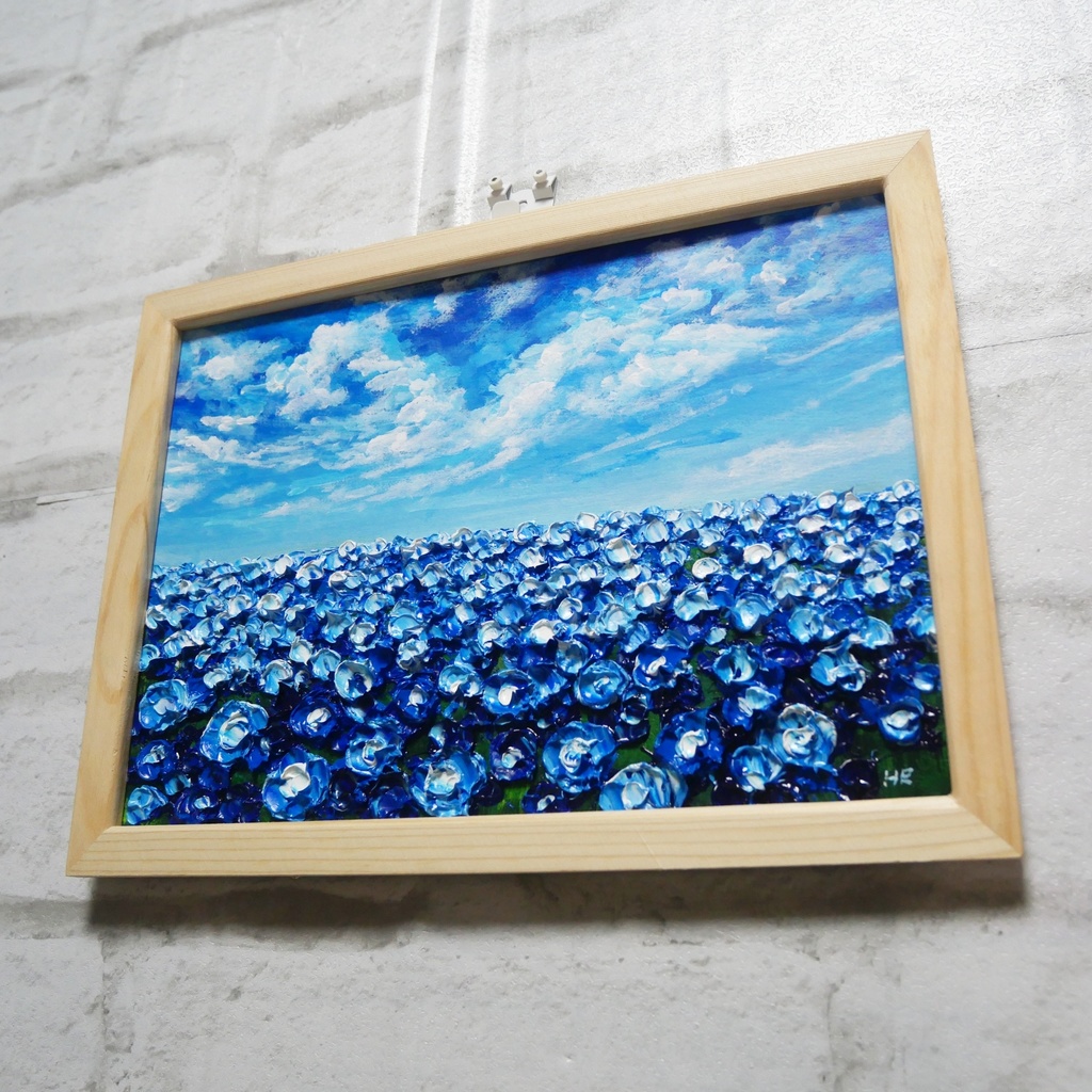 油絵 油彩 油彩画 絵 絵画【空と雲のネモフィラ】