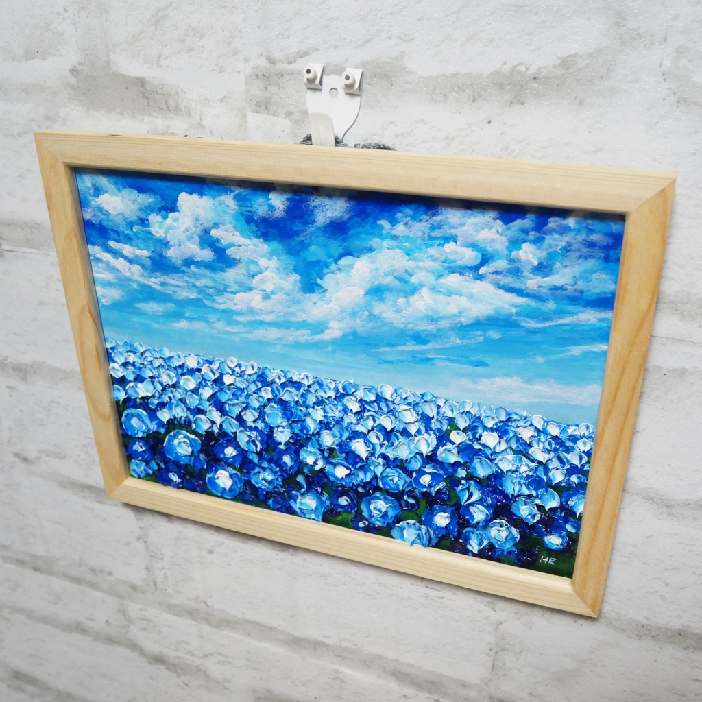 油絵 油彩 油彩画 絵 絵画【空と雲のネモフィラ】