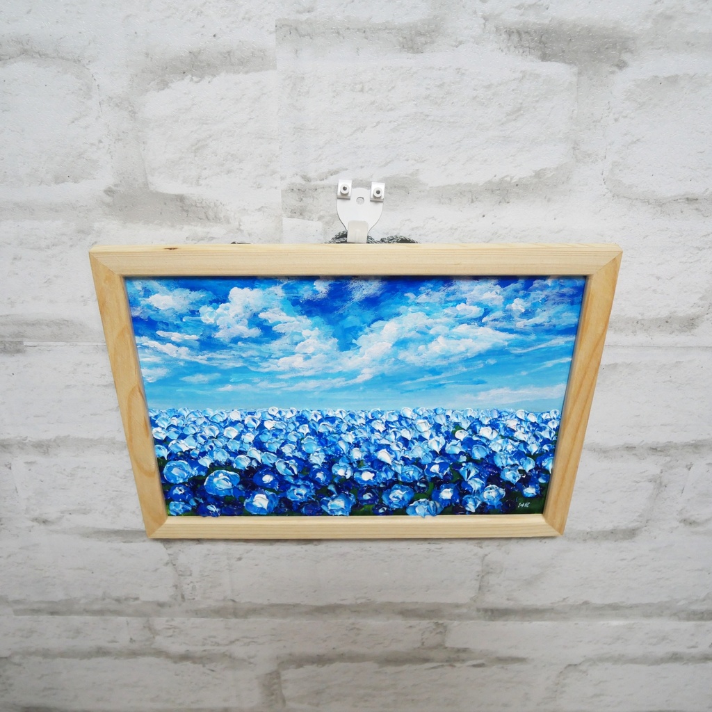油絵 油彩 油彩画 絵 絵画【空と雲のネモフィラ】