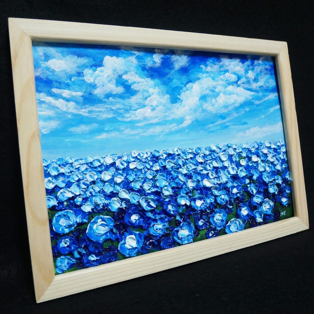 油絵 油彩 油彩画 絵 絵画【空と雲のネモフィラ】