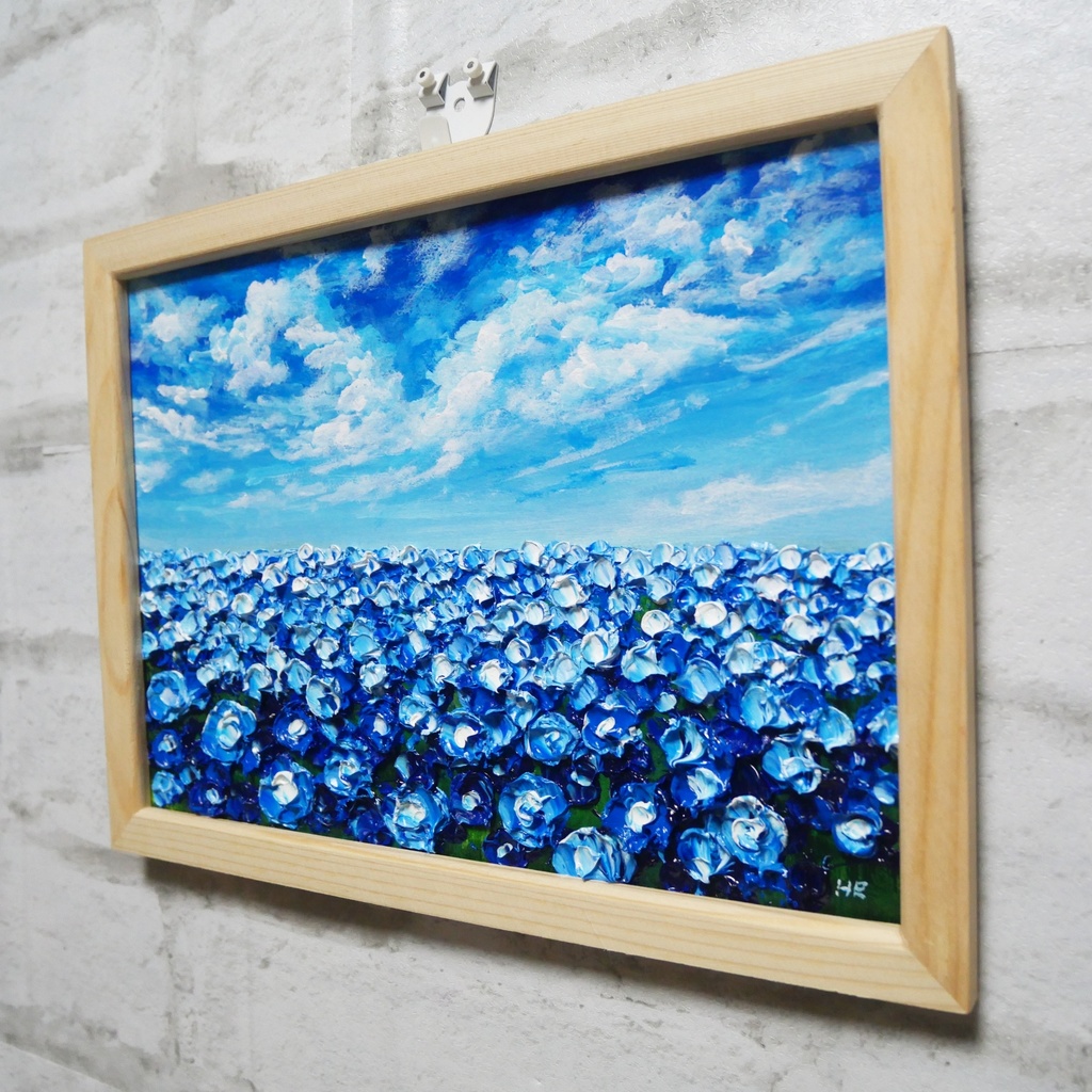 油絵 油彩 油彩画 絵 絵画【空と雲のネモフィラ】