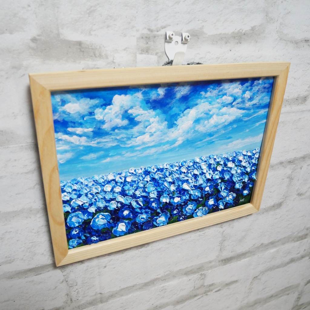 油絵 油彩 油彩画 絵 絵画【空と雲のネモフィラ】