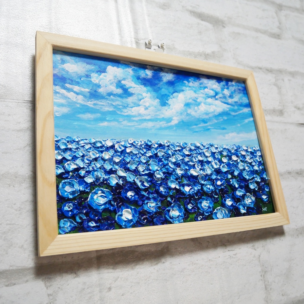 油絵 油彩 油彩画 絵 絵画【空と雲のネモフィラ】